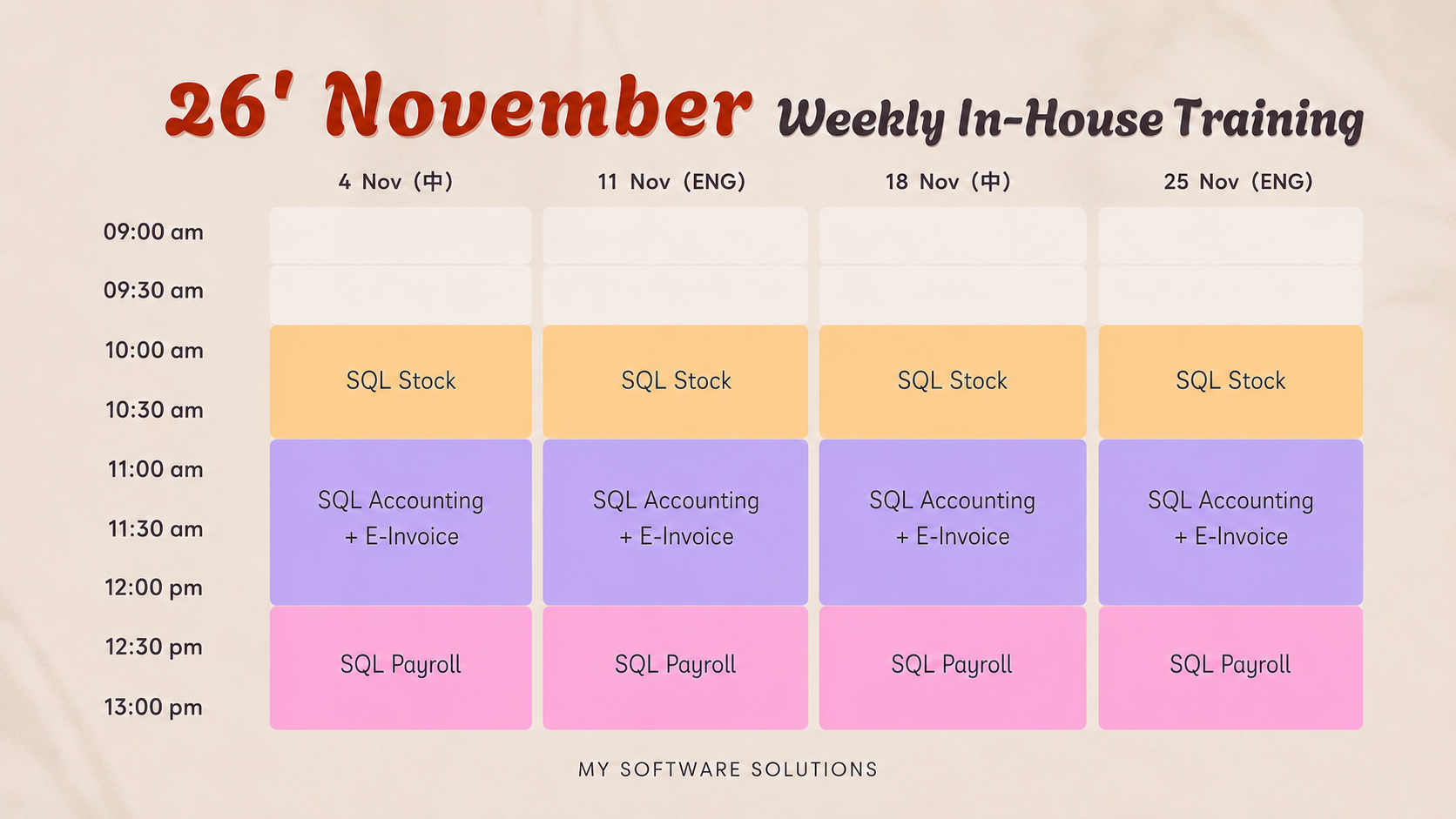 NOVEMBER INHOUSE TRAINING CLASS Penang Inhouse Training Schedule