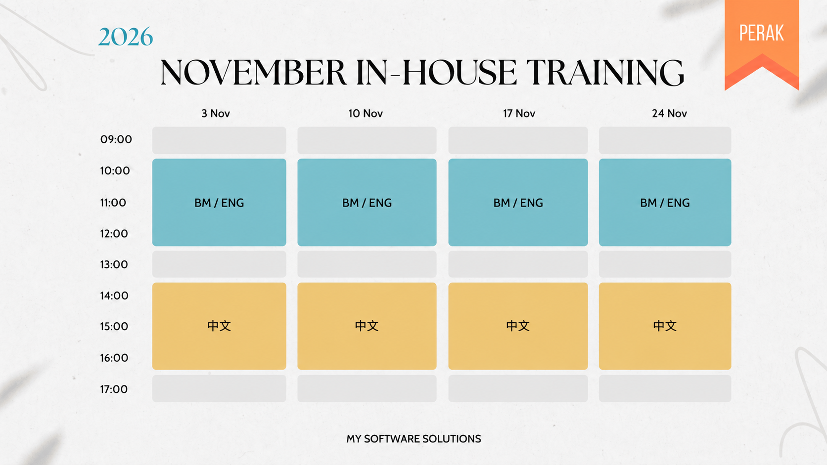 TAIPING - NOVEMBER INHOUSE TRAINING Perak Inhouse Training Services Weekly Calendar
