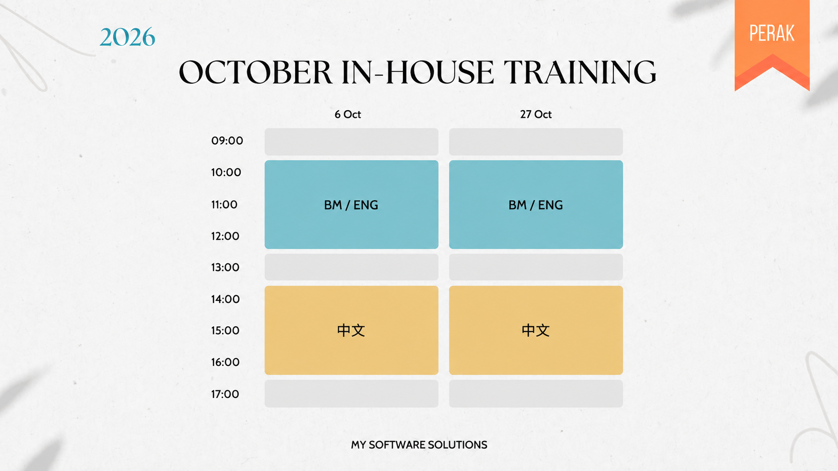 TAIPING - OCTOBER INHOUSE TRAINING Perak Inhouse Training Services Weekly Calendar